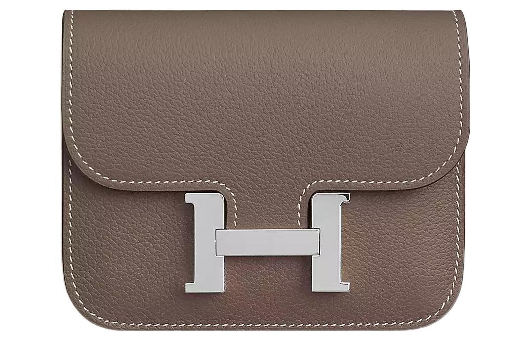 HERMES Constance Slim Evercolor Calfskin Wallets Card Holders Fanny Pack 18 Women's 18 Etoupe Elephant Gray
