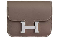 HERMES Constance Slim Evercolor Calfskin Wallets Card Holders Fanny Pack 18 Women's 18 Etoupe Elephant Gray