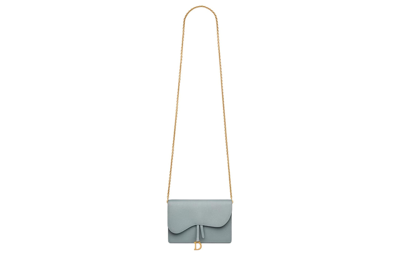 DIOR Saddle Grain Calfskin Saddle Bag, One Shoulder Crossbody Clutch Women's Cloud Blue