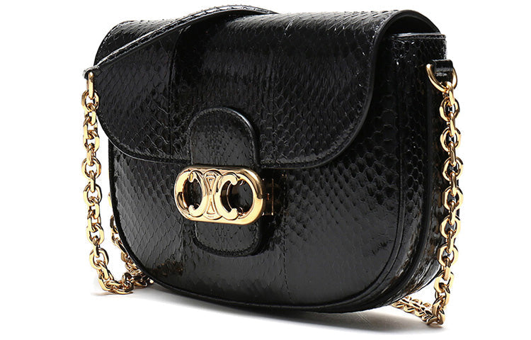 CELINE Leather Chain Bag Crossbody Bag Shoulder Bag Women's Black