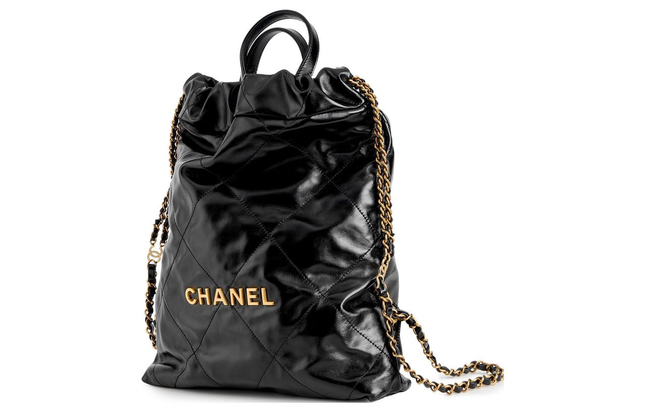 CHANEL 22Bag Bright Calfskin Backpack Small Size Women's Black