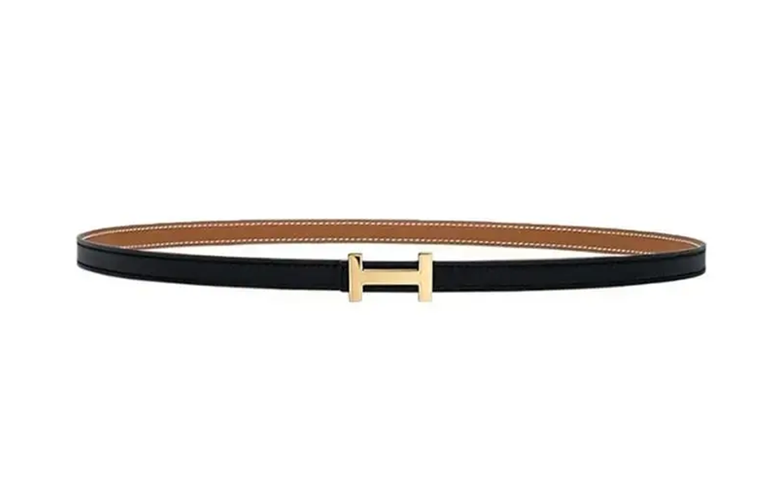HERMES Leather Belts Women's Black/Gold Width  1.3cm