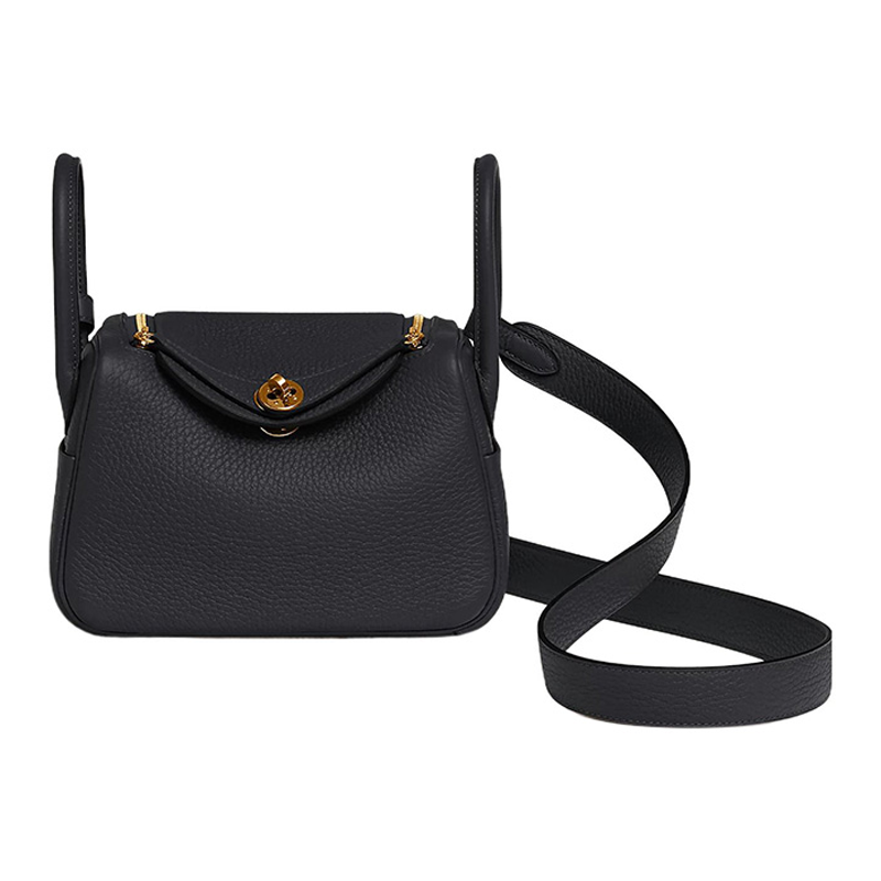 HERMES Lindy Little Bull Leather Handbag Shoulder Bag Crossbody Bag Mini Women's Dark Blue