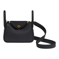 HERMES Lindy Little Bull Leather Handbag Shoulder Bag Crossbody Bag Mini Women's Dark Blue