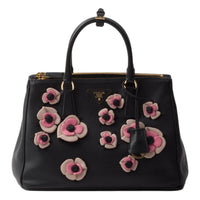 PRADA Leather Tote Bag Shopping Bag Shoulder Bag Crossbody Bag Handbag Large Size Women's Black & Pink
