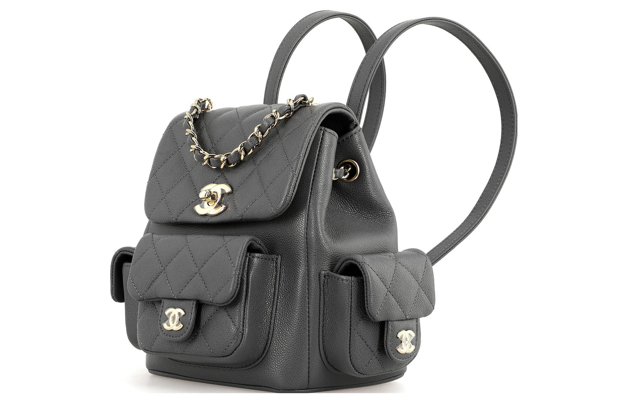 CHANEL Small Duma 23K Grained Calfskin Backpack Dark Grey AS4399