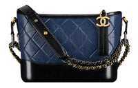 CHANEL Gabrielle Cow Leather Hobo Bag, Handbag, Shoulder Bag, Crossbody Bag Small Size Women's Blue Black