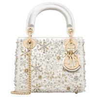 DIOR Lady Dior Satin Shoulder Bag Crossbody Bag Handbag Mini Women's Milk White