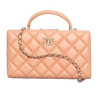 CHANEL Sheepskin Box Bag Shoulder Bag Crossbody Bag Handbag Small Size Women's Light Orange