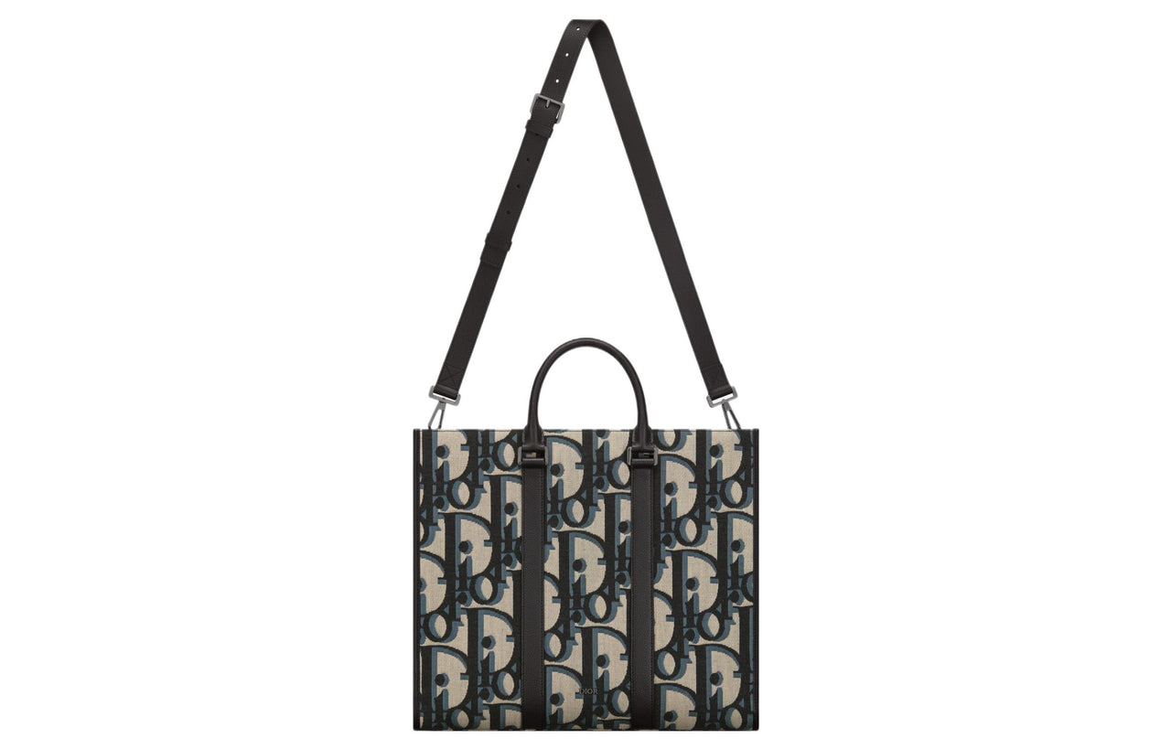 DIOR Oblique Print Shoulder Bag Crossbody Bag Handbag Men's Beige & Black
