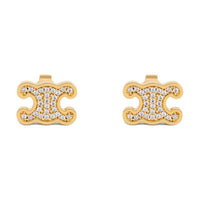 CELINE Triomphe Rhinestone Studs In Strass And Brass With Gold Finish