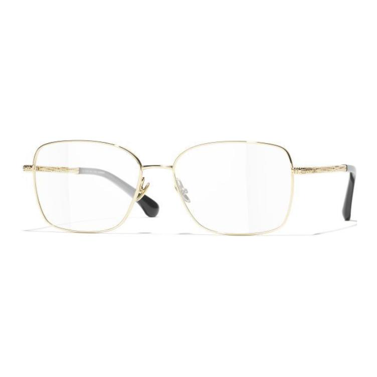 CHANEL Metal Square Eyeglass Frames Unisex Gold