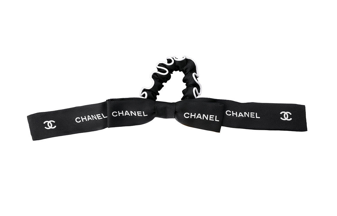 CHANEL Silk Hair Tie Women's Black
