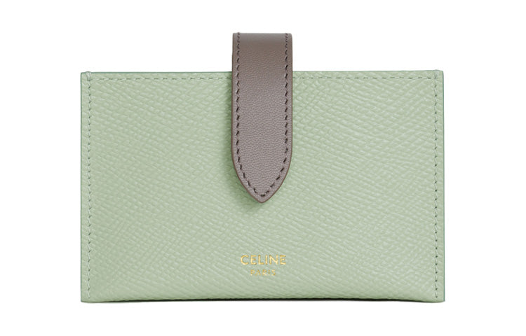 CELINE Grained Calfskin Card Holder Coin Purse Regular Women's Aqua Green & Gray