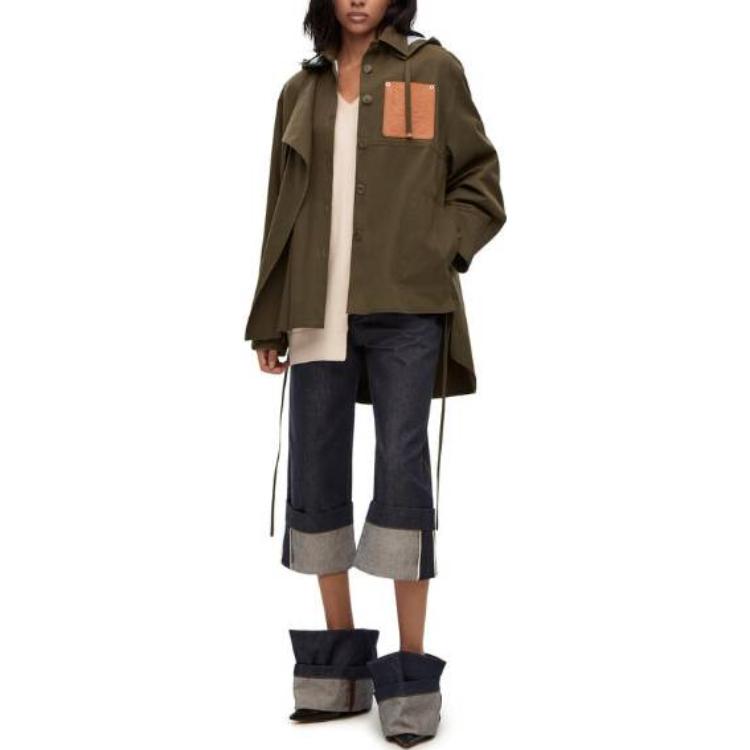 LOEWE Parka Coats Women's Khaki Green