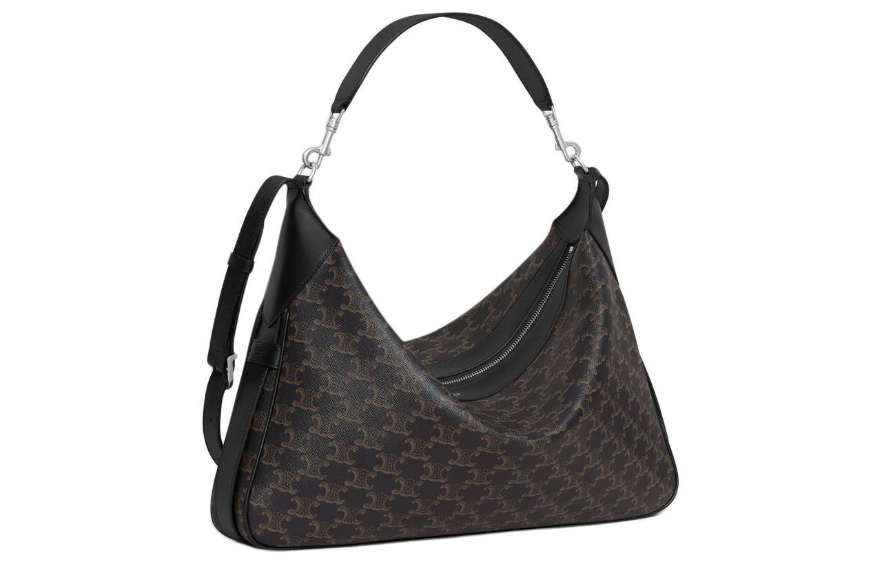 CELINE Romy Collection Canvas paneled Calfskin Trim Shoulder Bag, Crossbody Bag, Handbag Tubas Men's Black