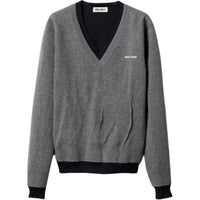 MIU MIU Silk Cashmere V Neck Sweater Grigio Blu