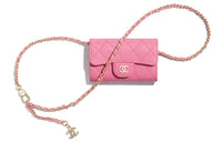 CHANEL Embossed Calfskin And Metal Chain Fanny Pack Small Size Women's Pink