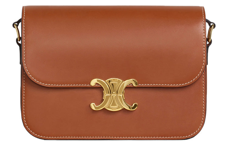 CELINE Cow Leather Handbag, Shoulder Bag, Crossbody Bag Medium Size Women's Tawny