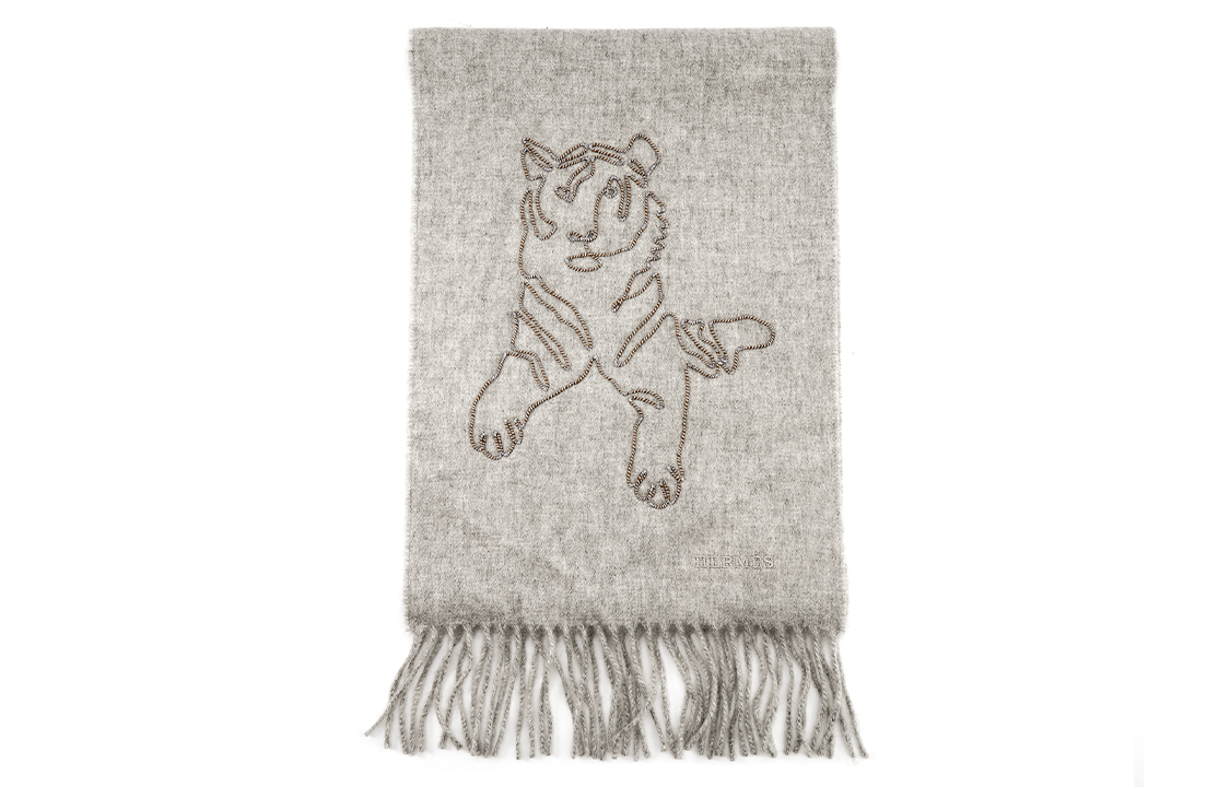 HERMES Knit Scarves Unisex Light Mixed Gray