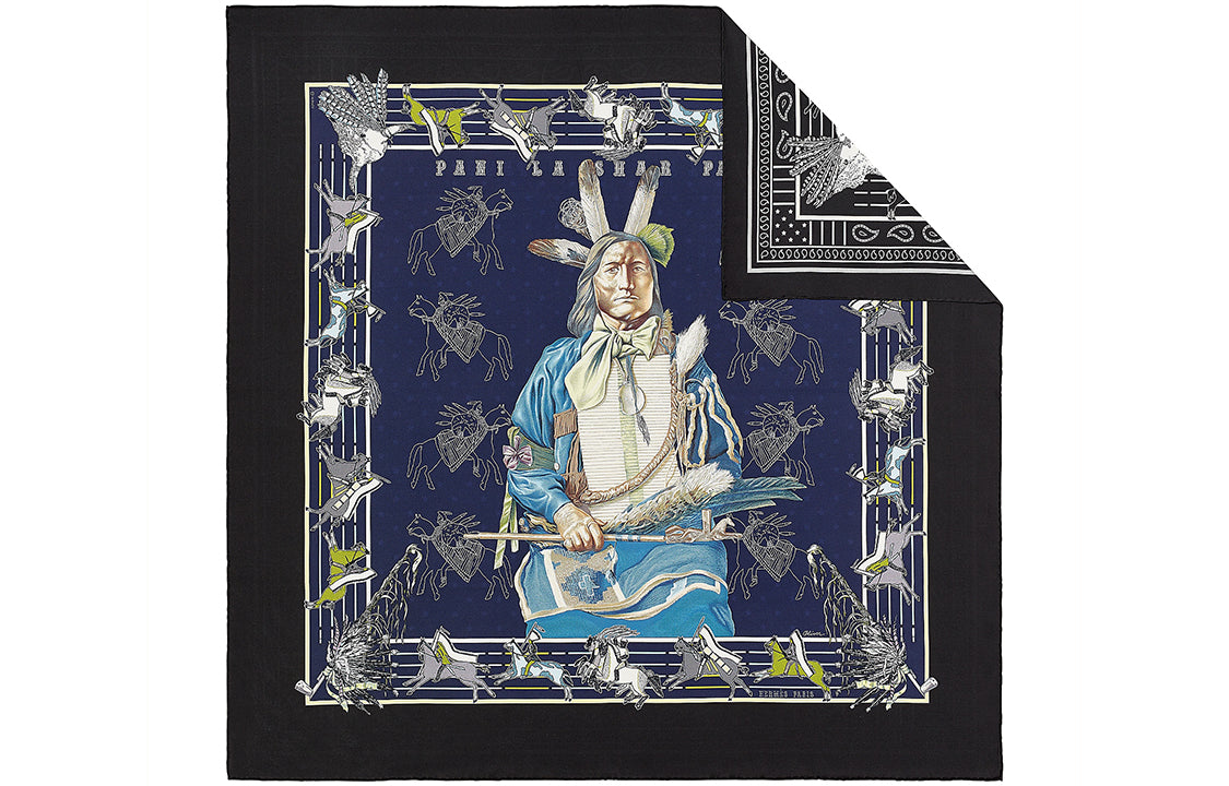 HERMES Silk Scarves Women's Navy Blue Black