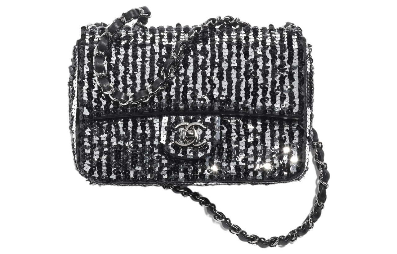 CHANEL Sequins Flap Bag Shoulder Bag Crossbody Bag Mini Women's Black/Silver