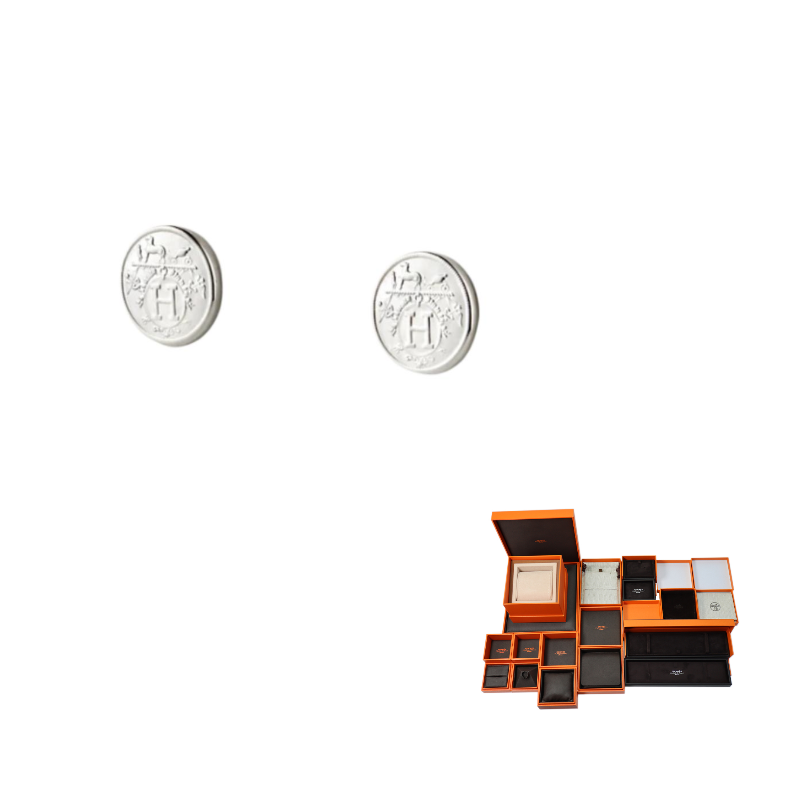 HERMES Sterling Silver Stud Earrings Men's Silver