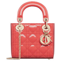 DIOR Lady Dior Patent Leather With Calfskin Shoulder Bag Crossbody Bag Handbag Mini Women's Coral