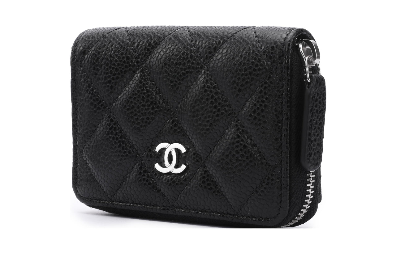 CHANEL Grained Calfskin Card Holder Wallet Women's Black