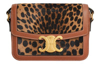 CELINE Triomphe Calfskin Trim With Small Horse Leather Shoulder Bag Crossbody Bag Women's Leopard Print/Tan