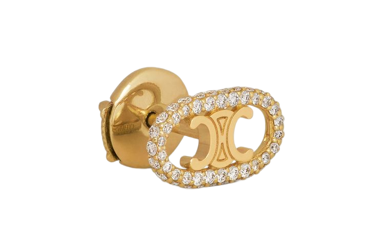 CELINE Maillon Triomphe Stud In Yellow Gold And Diamonds
