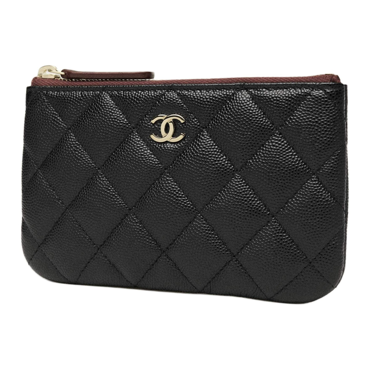CHANEL Embossed Shiny Calfskin Clutch Small Size Women's Black