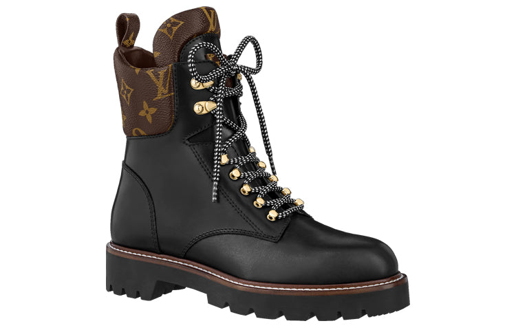 LOUIS VUITTON Territory Flat Ranger Boots 'Black With Monogram Collar' Women's