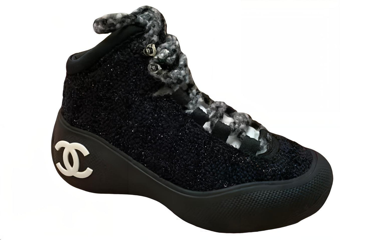 CHANEL 22N Skiing Capsules Cushioning, Wear Resistant High Top Casual Shoes Women's Black