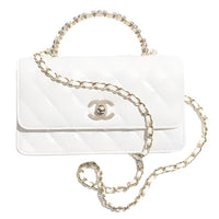 CHANEL Lambskin & Artificial Pearl & Gold Metal Handbag Crossbody Bag Women's White