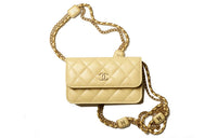 CHANEL Sheepskin Metal Handheld Crossbody Bag Shoulder Bag Women's Light Yellow