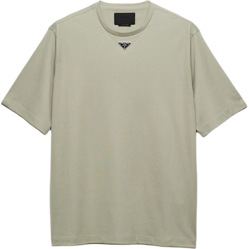 PRADA Solid Color Logo Round Neck Pullover Short Sleeved T Shirt Men's Green
