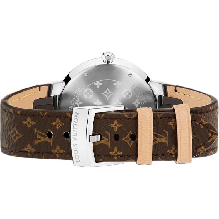 LOUIS VUITTON Tambour Slim Collection Wrist Watch Quartz Movement Canvas Strap 39mm Silver Dial Women's Watch