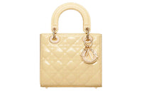 DIOR Patent Leather Calfskin Lady Dior Bag, Shoulder Bag, Crossbody Bag, Handbag Small Size Women's Light Yellow