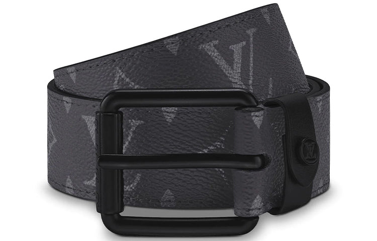 LOUIS VUITTON LV Voyager Print Pin Buckle Leather Belts Men's Black Width 3.5cm