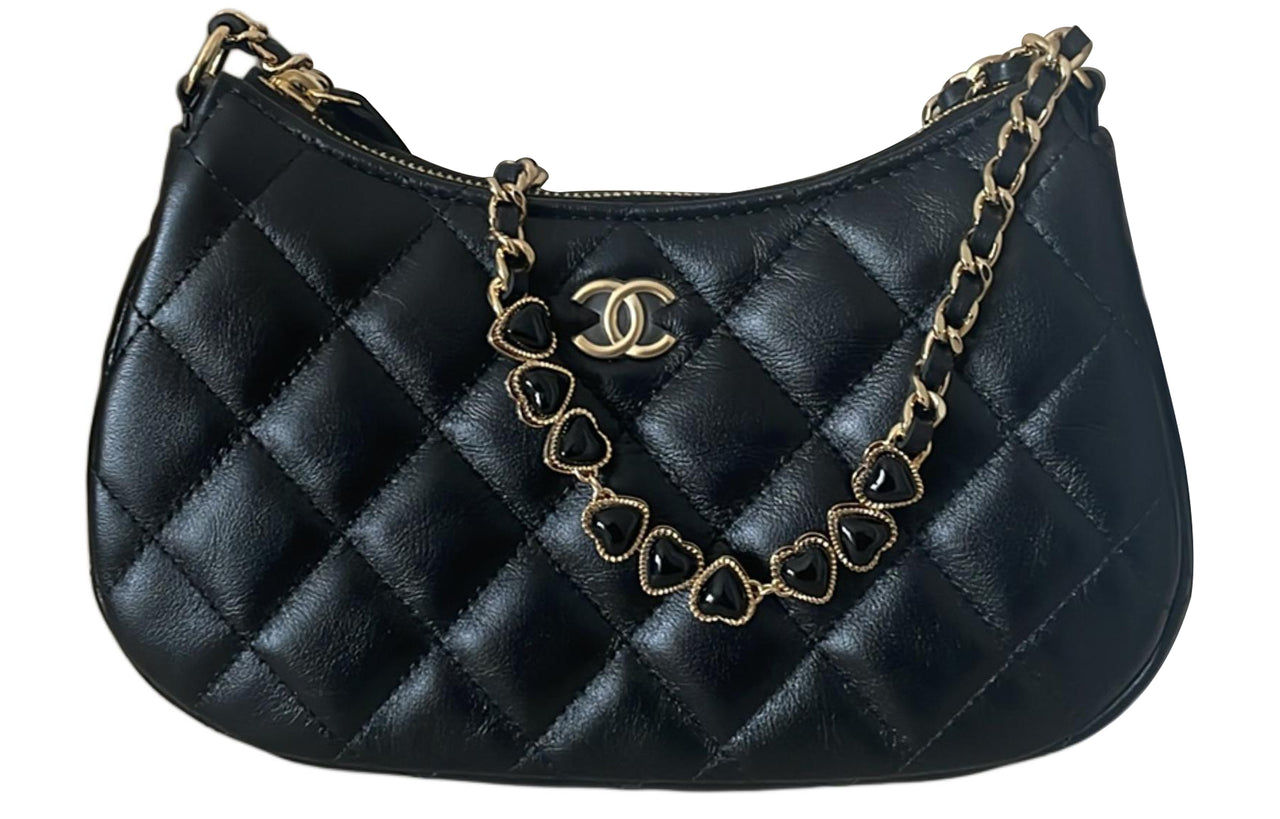 CHANEL Shiny Stretch Calfskin Clutch Bag Over The Shoulder Women's Black
