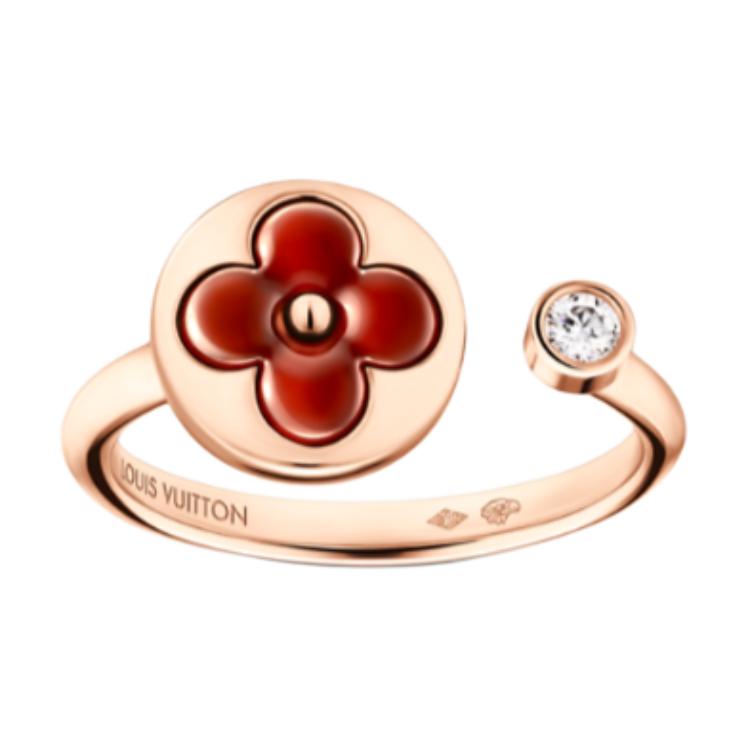 LOUIS VUITTON Red Chalcedony Rings Unisex Rose Gold