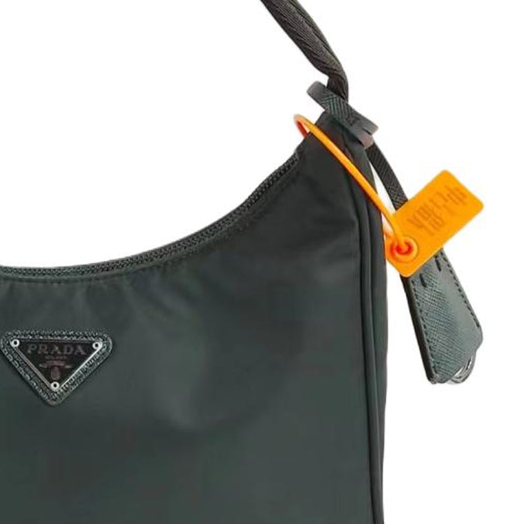 PRADA Re-Edition Recycled Nylon Patchwork Fabric Handbag Shoulder Bag Women's Dark Green
