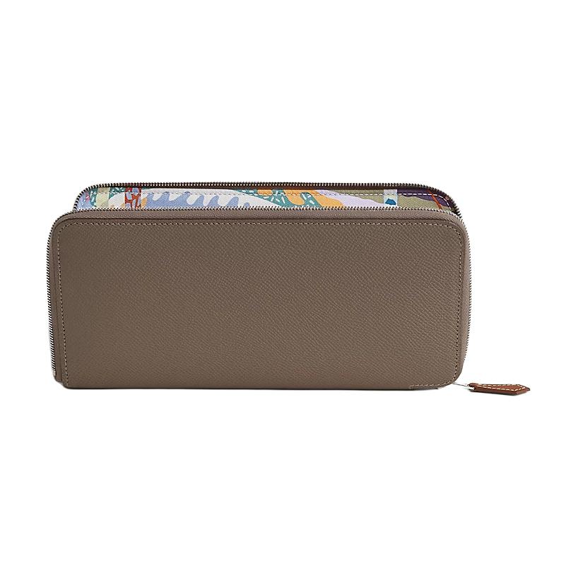 HERMES Silk'In Epsom With Barenia Calfskin Wallet Women's Silk Cord Color In Black & Chestnut With Green Accents