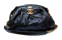 CHANEL Wrinkled Calfskin Shoulder Bag Crossbody Bag Women's Black