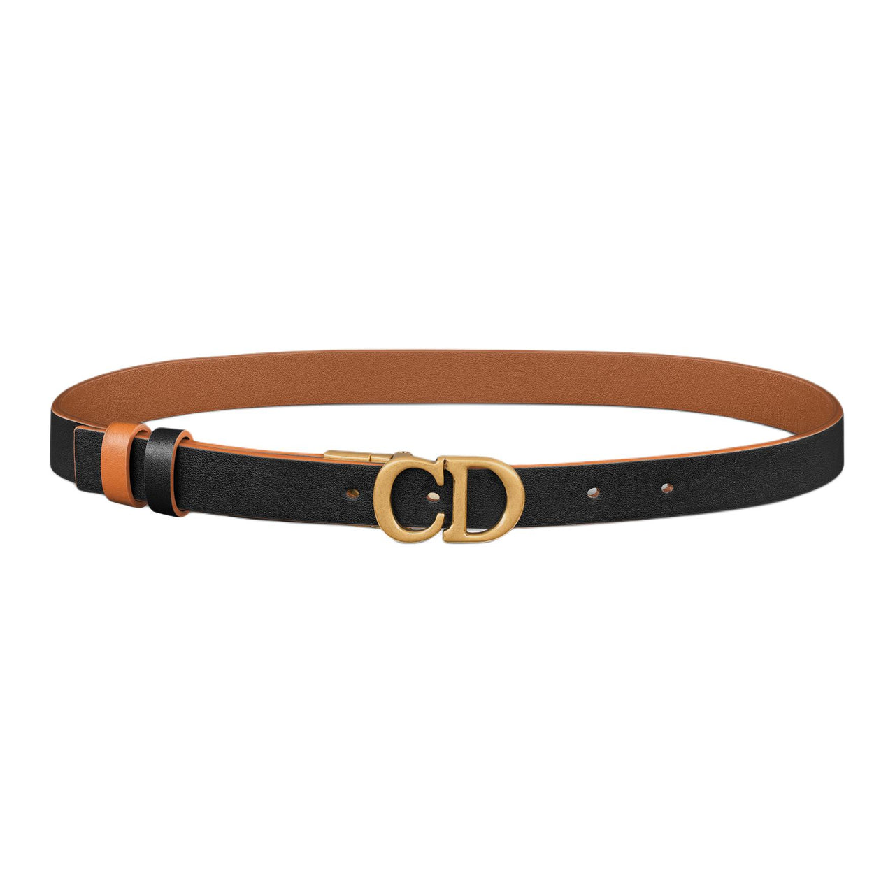 DIOR Cow Leather Brass Leather Belts Women's Black Width: 2CM