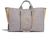 CHANEL Felt Calfskin Tote Bag Shopping Bag Handbag Large Size Women's Gray