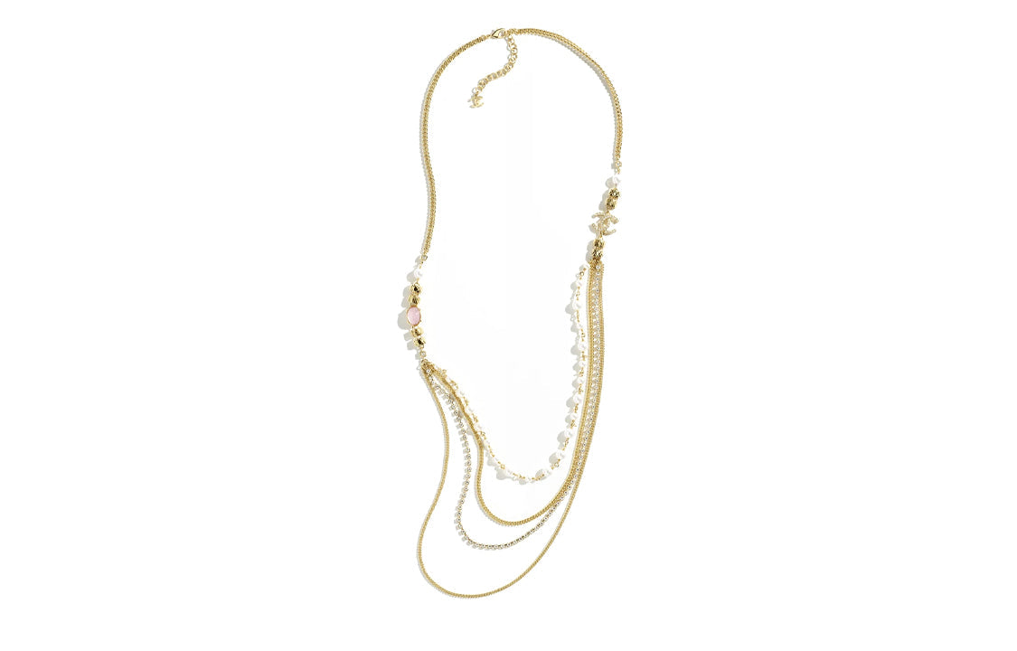 CHANEL Metal: Faux Pearls Rhinestones Crystals Necklaces Women's Gold