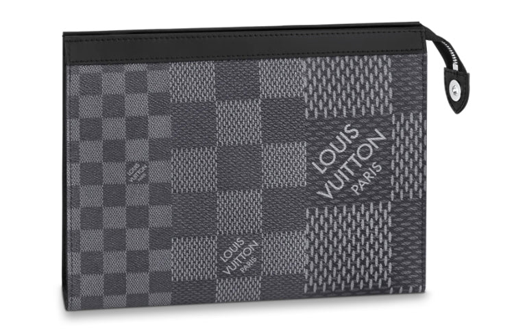 LOUIS VUITTON Pochette Voyage Coated Canvas Cow Leather Patchwork Trim Clutches Toiletry Bags Men's Graphite
