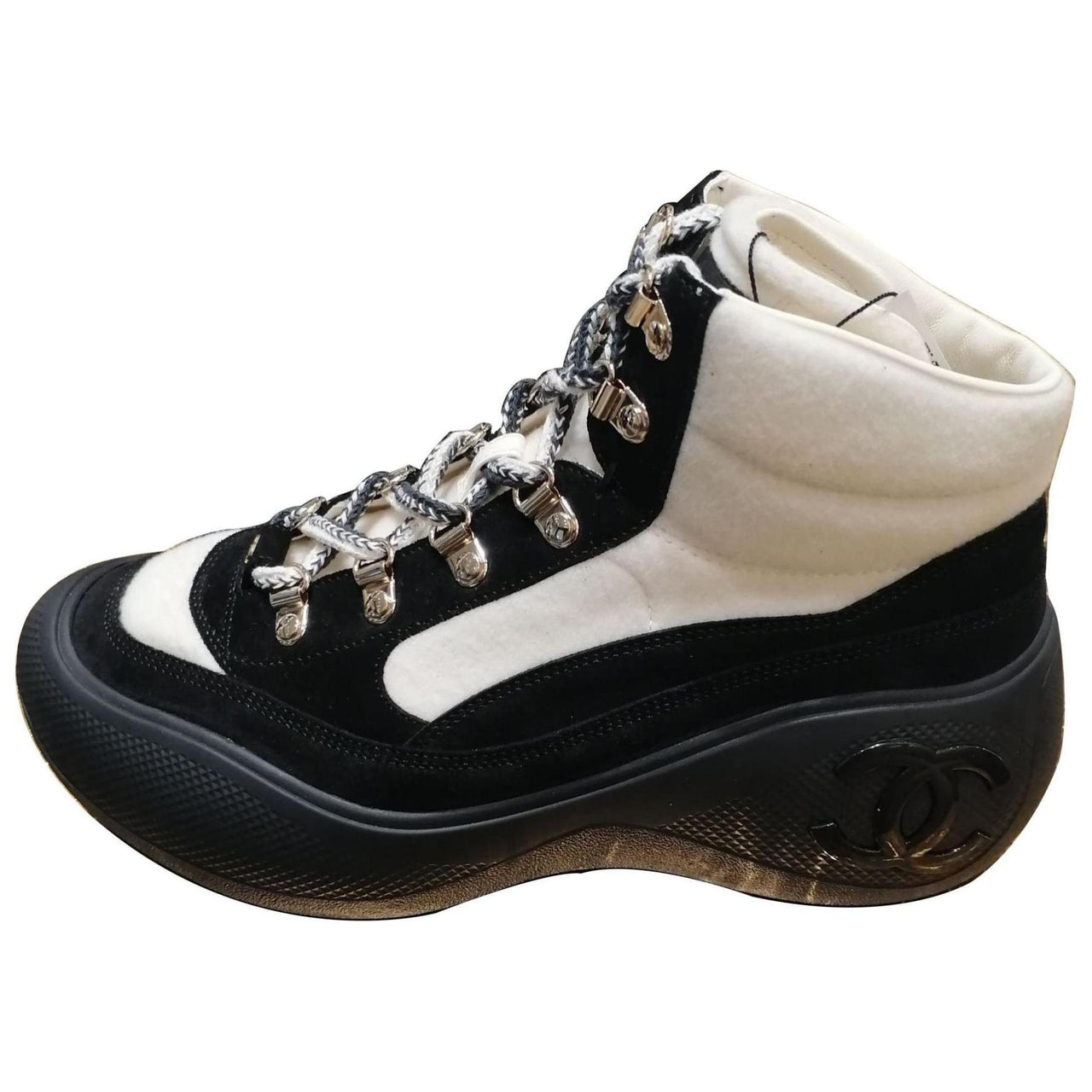 CHANEL High-Top Casual Shoes Women's Ivory White And Black